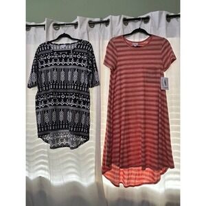 LuLaRoe Carly Dress Small Coral & black and white tunic 2 pc bundle